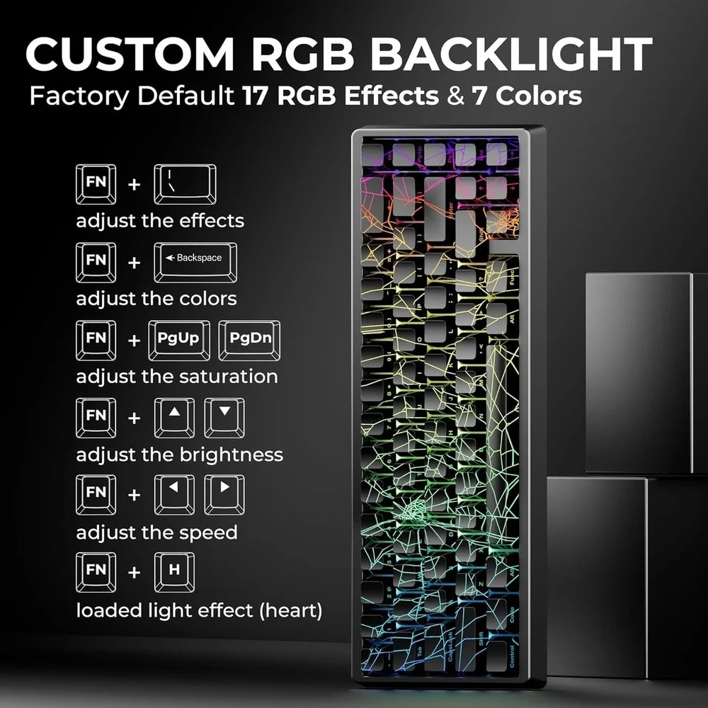 XVX M67 60% Mechanical Keyboard Topographic Keycaps QMK/VIA Tri-Mode RGB‎ Black